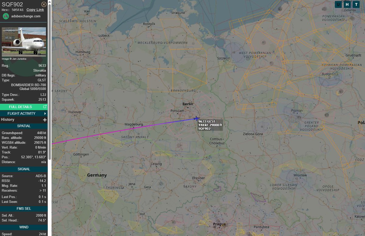 PolishMilRadar's tweet photo. 📅 28.04 🕘 16:26LT - 🇸🇰✈️ Słowacki Bombardier Global 5000 zniża do Krzesin
Do Bazy Lotniczej w Krzesinach #EPKS 🇵🇱 zniża ✈️ #SQF902 Bombardier Global 5000 "9633" Słowackich Sił Powietrznych 🇸🇰, który wystartował z Bazy Lotniczej Geilenkirchen #ETNG w Niemczech 🇩🇪.
🔗 https://t.co/RNkmSkWv5O
#POLMILRADAR