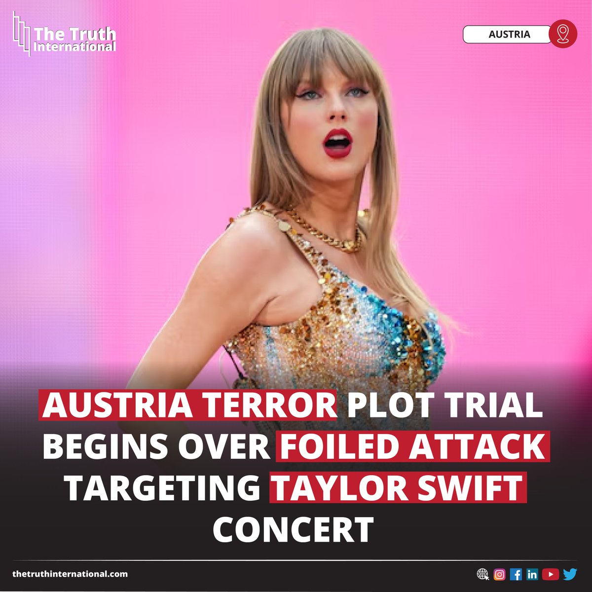 ttimagazine's tweet image. Austria Terror Plot Trial Begins Over Foiled Attack Targeting Taylor Swift Concert

FOR MORE DETAILS: thetruthinternational.com/austria-terror…

#Austria #Terror #Plot #Trial #Foiled #Attack #Targeting #TaylorSwift #Concert #TTI