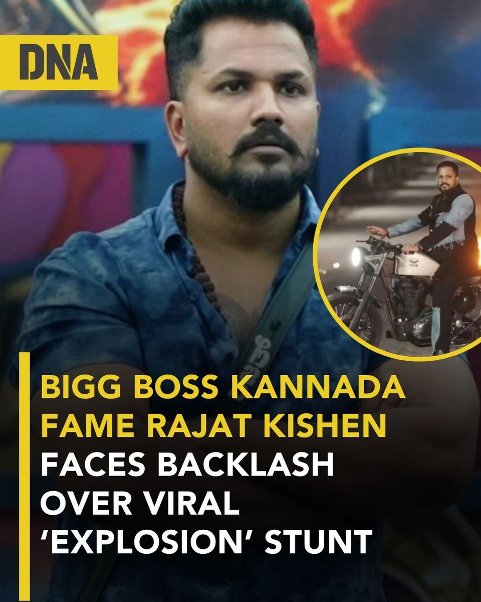 dna's tweet image. Former Bigg Boss Kannada contestant Rajat Kishan has sparked outrage on social media after allegedly filming a reel showing a petrol bomb-like explosion on a public road. The viral clip has raised public safety concerns.

#RajatKishan #BiggBoss #Stunt #DNAUpdates