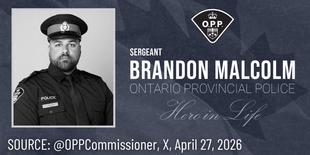 ontarioisproud's tweet image. #REPORT: The OPP has confirmed that Sergeant Brandon Malcolm was killed in an on-duty motorcycle crash on Monday afternoon.

We send our condolences to the fallen Sergeant's family.