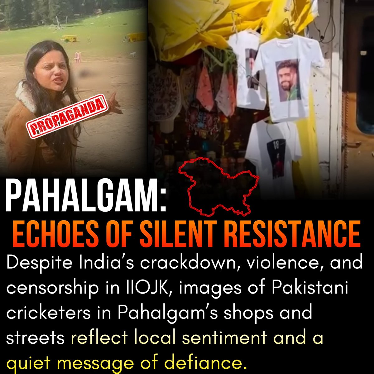 AscendHQ1's tweet image. Pahalgam’s silence is a message to Delhi. No army, no lockdown, no narrative can break Kashmir’s love for Pakistan. India can redraw maps, not hearts. This is silent defiance, and it’s unbreakable.  
#Pahalgam #Kashmir #SilentDefiance #KashmirsLoveForPakistan #IndiaListen