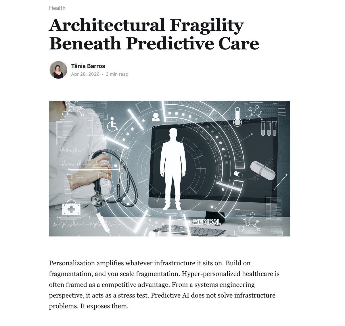 glazedSolutions's tweet image. “Predictive AI doesn’t solve infrastructure problems. It exposes them.”

Hyper-personalized healthcare is a stress test. Most failures don’t come from model math but system design.

We break down why: blog.glazedsolutions.com/hyper-personal…

#HealthTech #AI #CTO