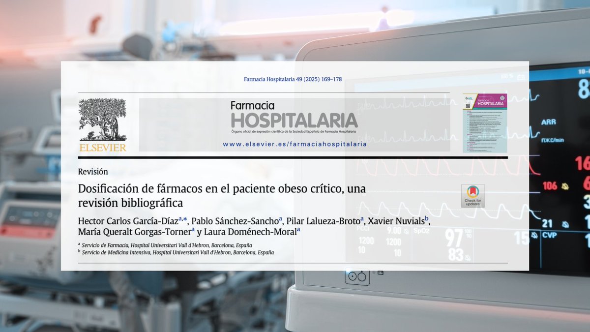 farm_hosp's tweet image. 📢 ¿Cómo dosificamos fármacos en pacientes obesos críticos en UCI?

Una revisión del @vallhebron analiza 83 principios activos y propone recomendaciones prácticas. ¡Te lo contamos! 👇

🔗 revistafarmaciahospitalaria.es/es-dosificacio…

#FarmaciaHospitalaria #UCI #Obesidad @FarMIC_SEFH