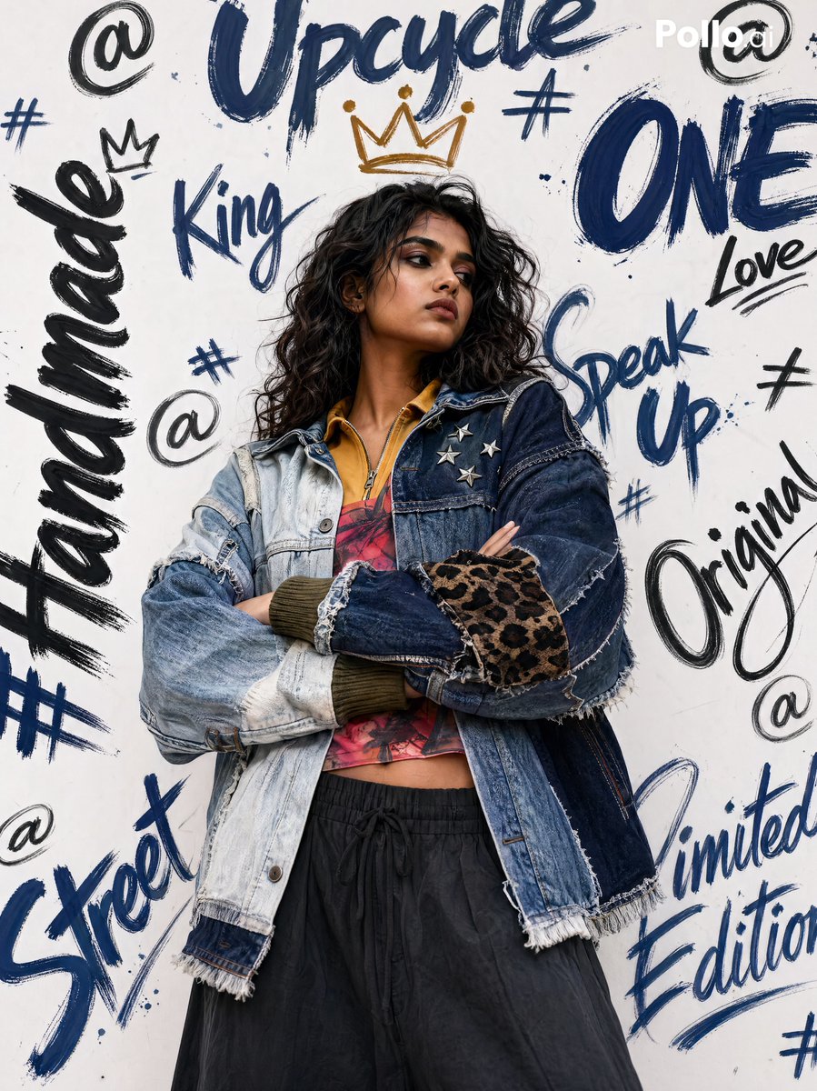 South Asian Fashion Rebel in Upcycled Denim - PromptGather image 1