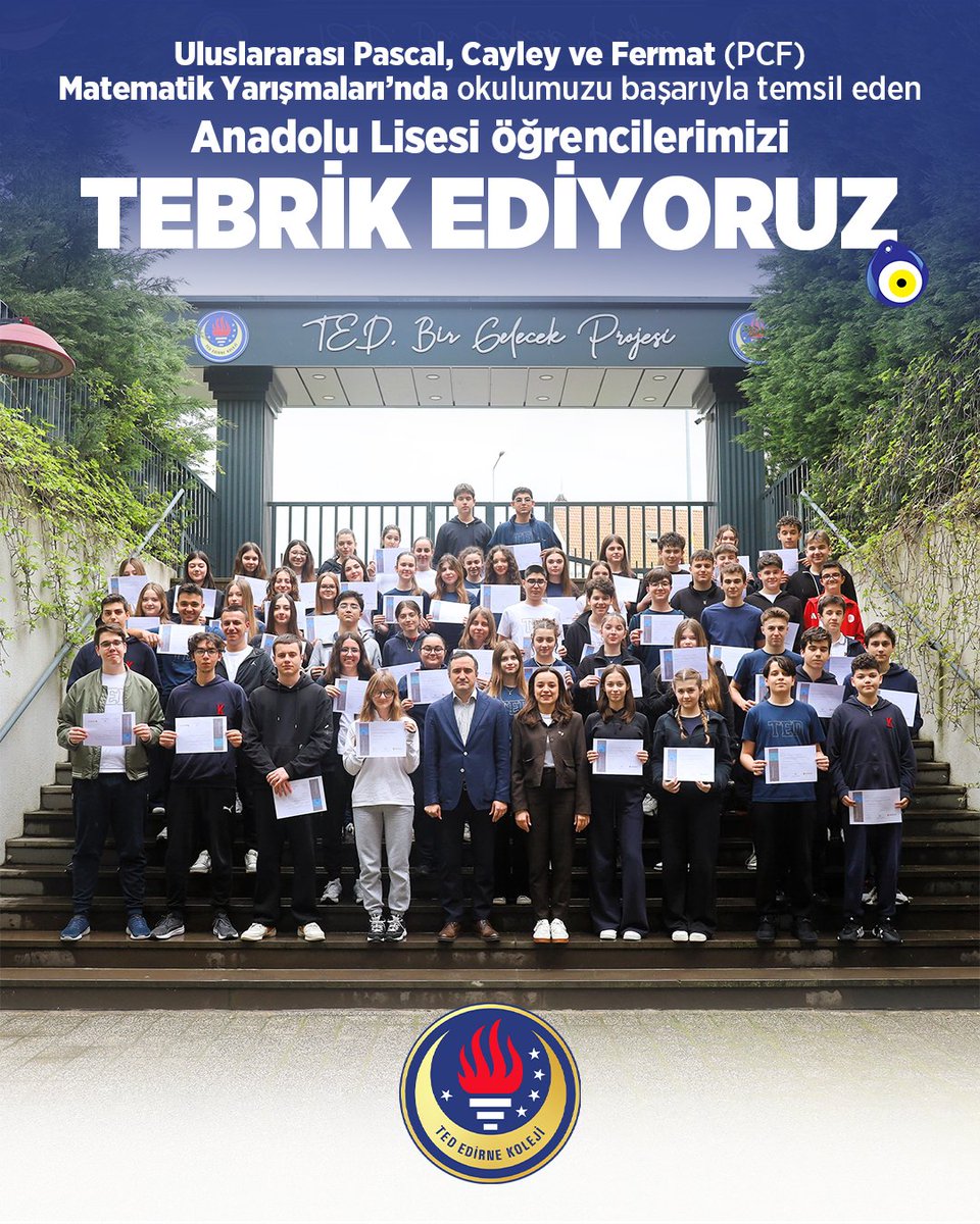 tededirnekoleji's tweet image. #Waterloo Üniversitesi tarafından düzenlenen Uluslararası #Pascal, #Cayley ve #Fermat (PCF) Matematik Yarışmaları’nda okulumuzu başarıyla temsil eden Anadolu Lisesi öğrencilerimizi tebrik ediyoruz. #TEDEdirneKoleji