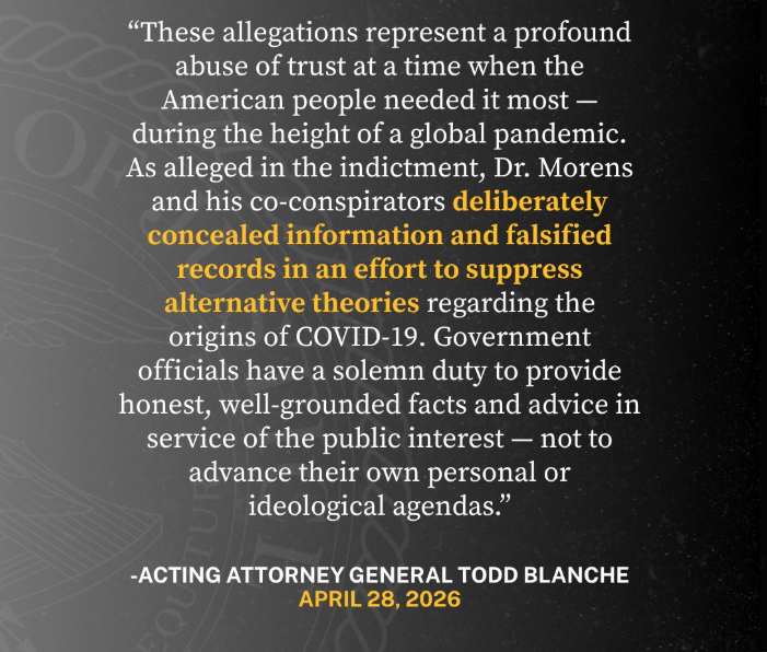GregMaddenUSMC's tweet photo. Former senior NIAID official Dr. David Morens has been indicted for allegedly concealing federal records and falsifying documents during the COVID-19 pandemic in an effort to suppress alternative theories on the virus origins.

About time! Keep them coming! 🔥⚖️
#DavidMorens #NIAIDIndictment #CurrentEvents #FactCheck #COVIDScam