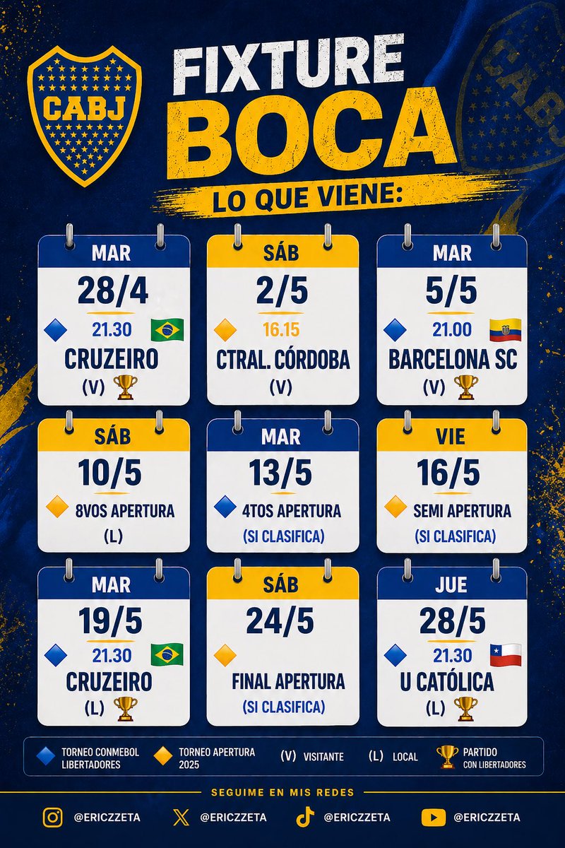 El fixture de Boca hasta el Mundial