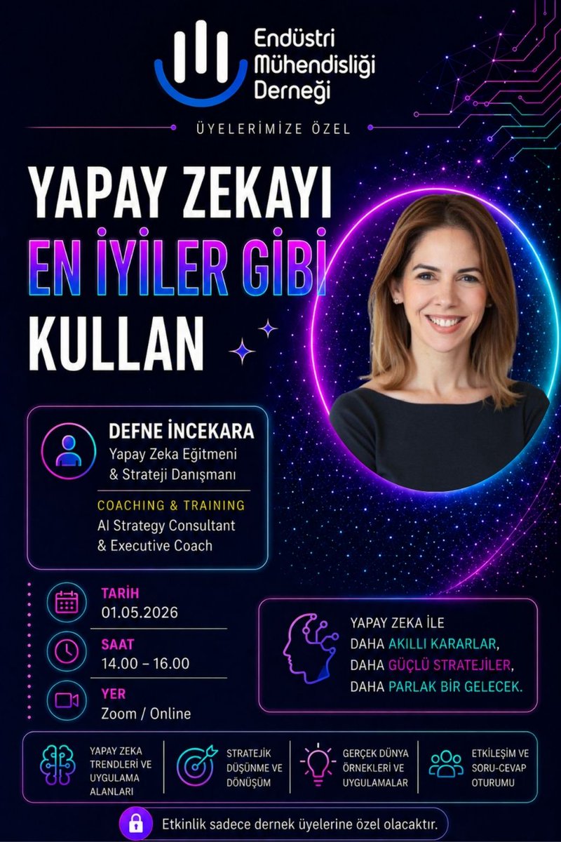 endmuhder's tweet photo. 🚀 Yapay zekâyı en iyiler gibi kullanmaya hazır mısın?
Endüstri Mühendisliği Derneği’nden üyelerine özel dopdolu bir etkinlik geliyor!
💡 Yapay zekâyı: ✨ Daha akıllı kararlar almak
✨ Daha güçlü stratejiler kurmak
✨ Gerçek hayatta uygulamak için öğreniyoruz https://t.co/4ihKo2ajAO