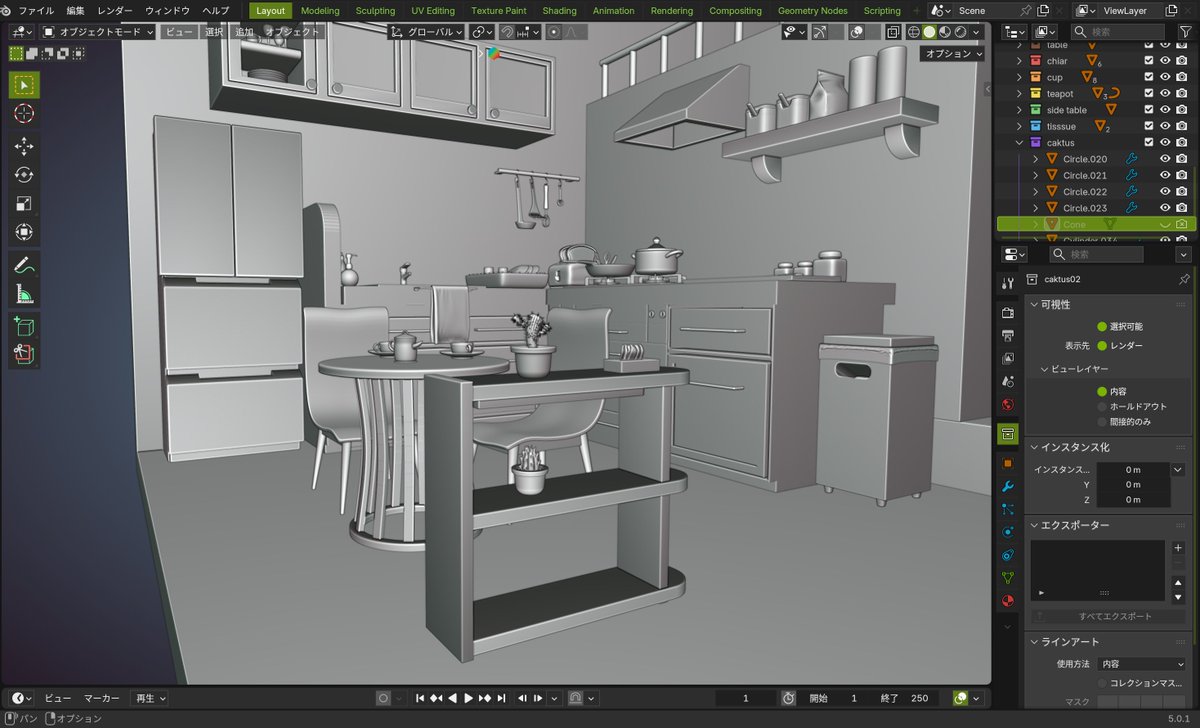 keep_it_real_07's tweet photo. 体調不良・その他諸々あって、Blender触れていなくて😢。でも、ポストに流れてくる作品を見ては、いつか戻って来たいと思っていました。
少しずつだけど、続きを作り始めたので目に留めてもらえたら嬉しいです😌

#blender　#blender初心者　#b3d https://t.co/xraCPLeZwm
