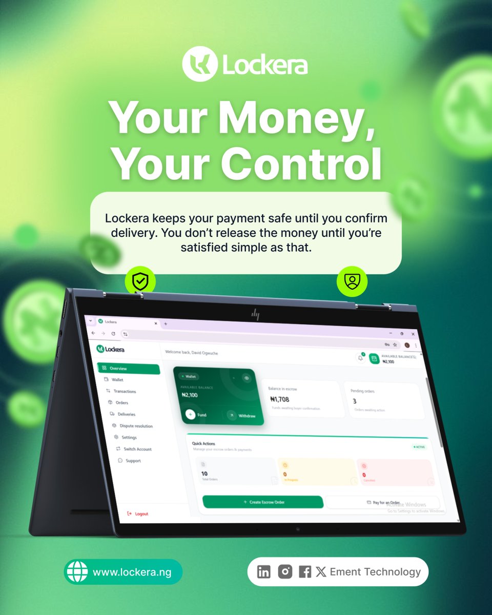 EmentTech's tweet photo. Ever paid for something and started praying it actually arrives? 😅

Yeah… we’ve all been there.

Lockera removes that fear completely.
Your money stays protected until you see, confirm, and are satisfied with what you paid for.

No pressure. No stories. No losses. https://t.co/sbsx6Qdy3p