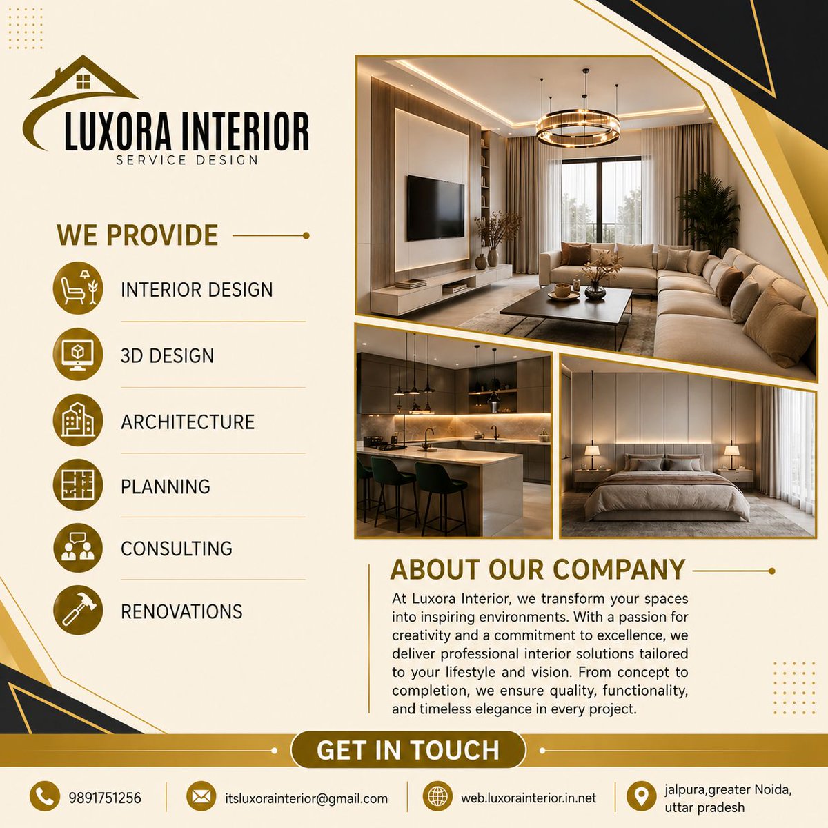 itsluxorainter's tweet image. Upgrade your space with Luxora Interior ✨

Interior Design | 3D Design | Architecture | Renovations

📍 Greater Noida
📞 9891751256

#InteriorDesign #HomeDecor #LuxuryLiving #DelhiNCR