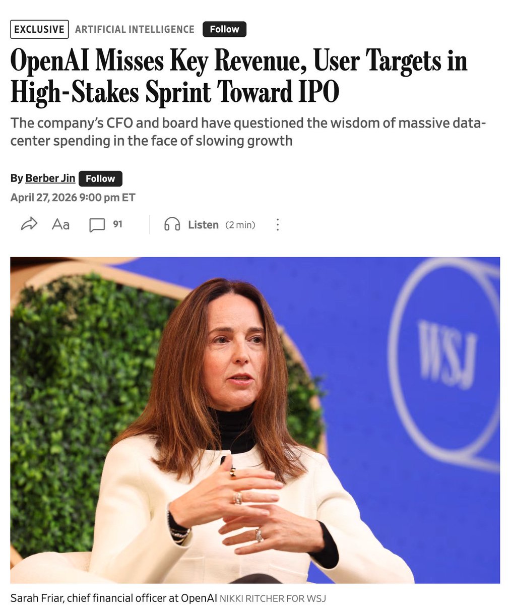 kakashiii111's tweet photo. I couldn’t have timed my article better. The WSJ piece on OpenAI missing key revenue reads differently after you will read my last piece, and it should make much more sense now. https://t.co/L8sjeMiMSv