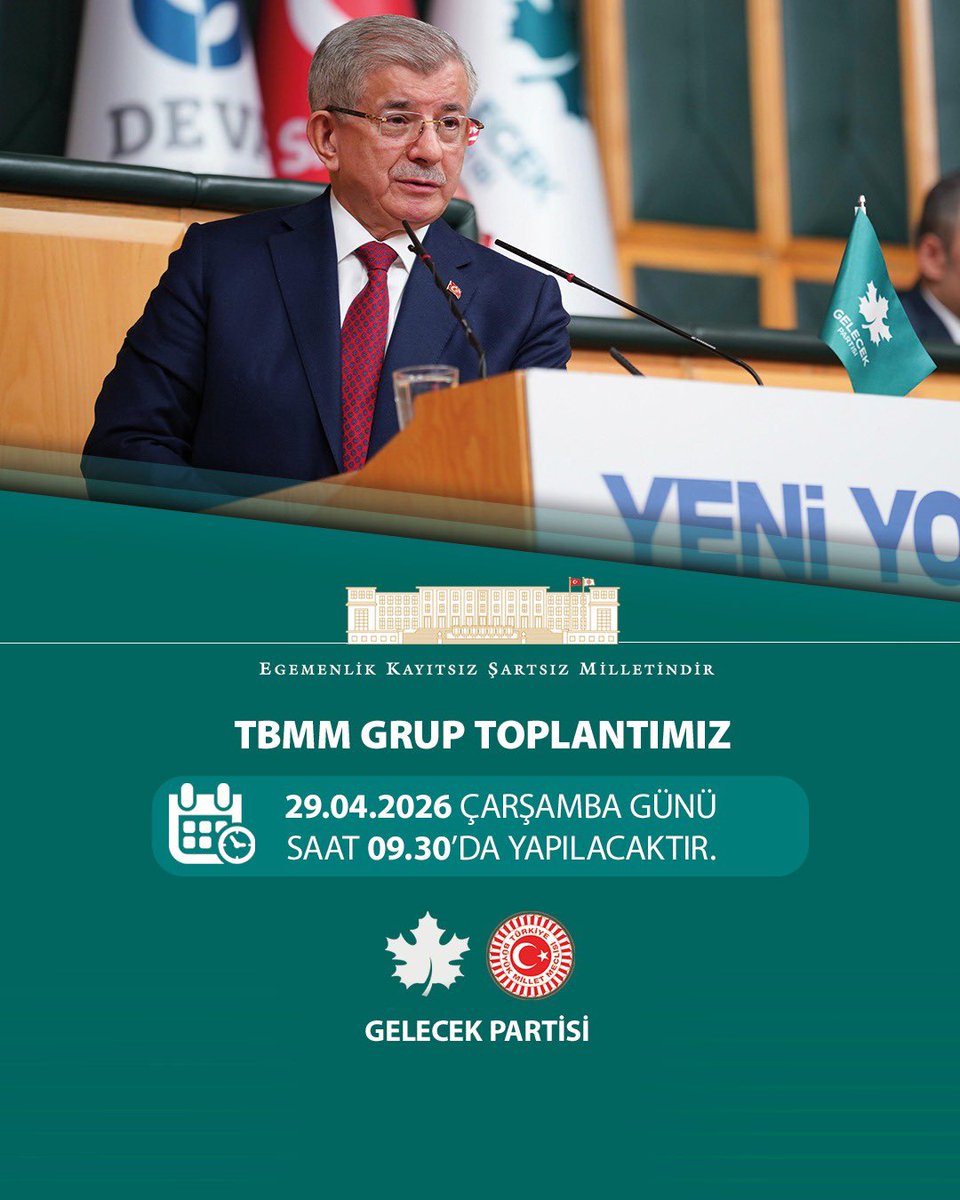 Yeni Yol TBMM Grup Toplantımız

🗓 29 Nisan Çarşamba (Yarın)
🕰 09.30

📡 Sosyal medya hesaplarımızdan canlı yayınlanacaktır.
