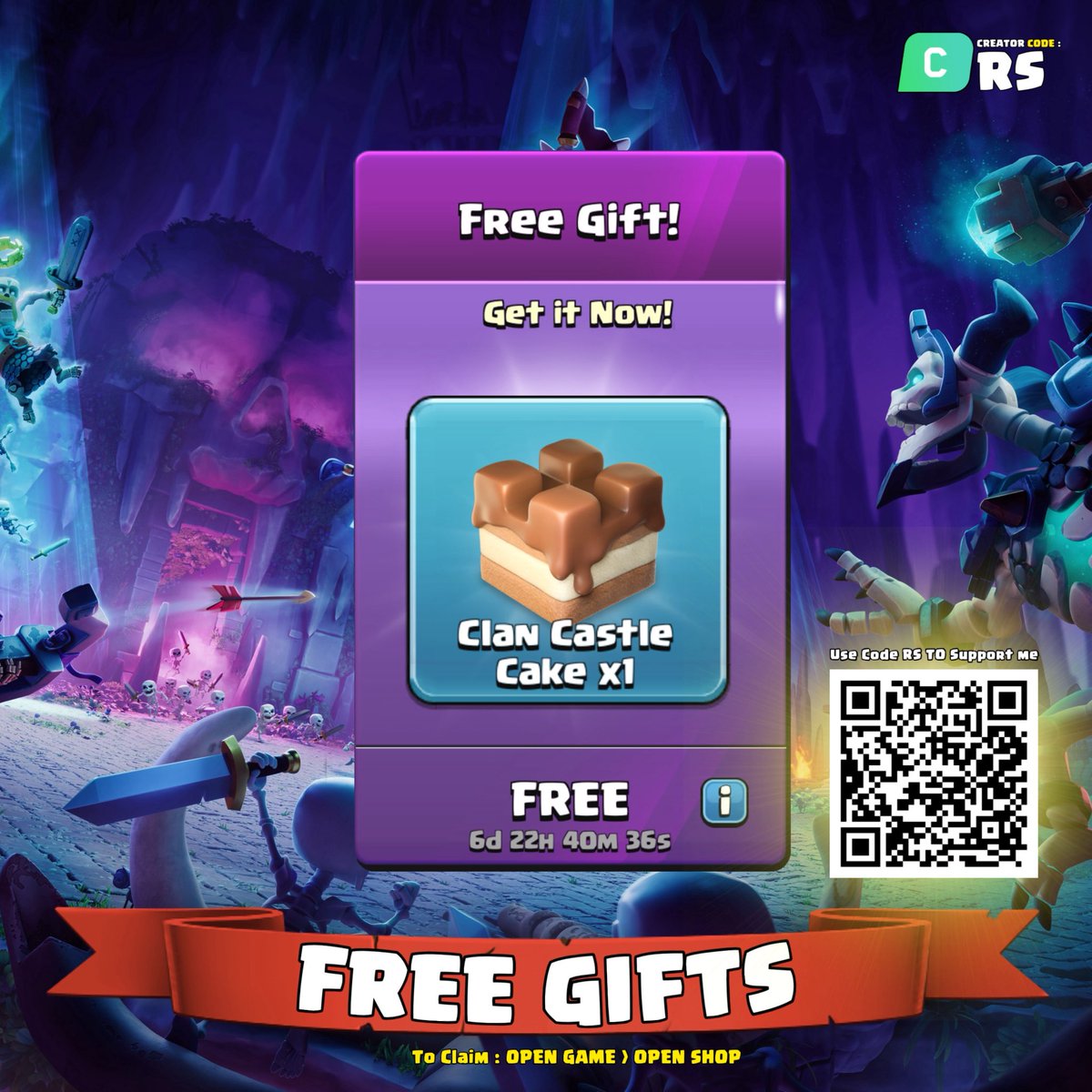 RsClash's tweet image. For Clash of Clans Player 
Get Free Clan Castle Cake in Game.

Get 2x Bonus offer on May gold pass - store.supercell.com/clashofclans?b…

#ClashOfClans