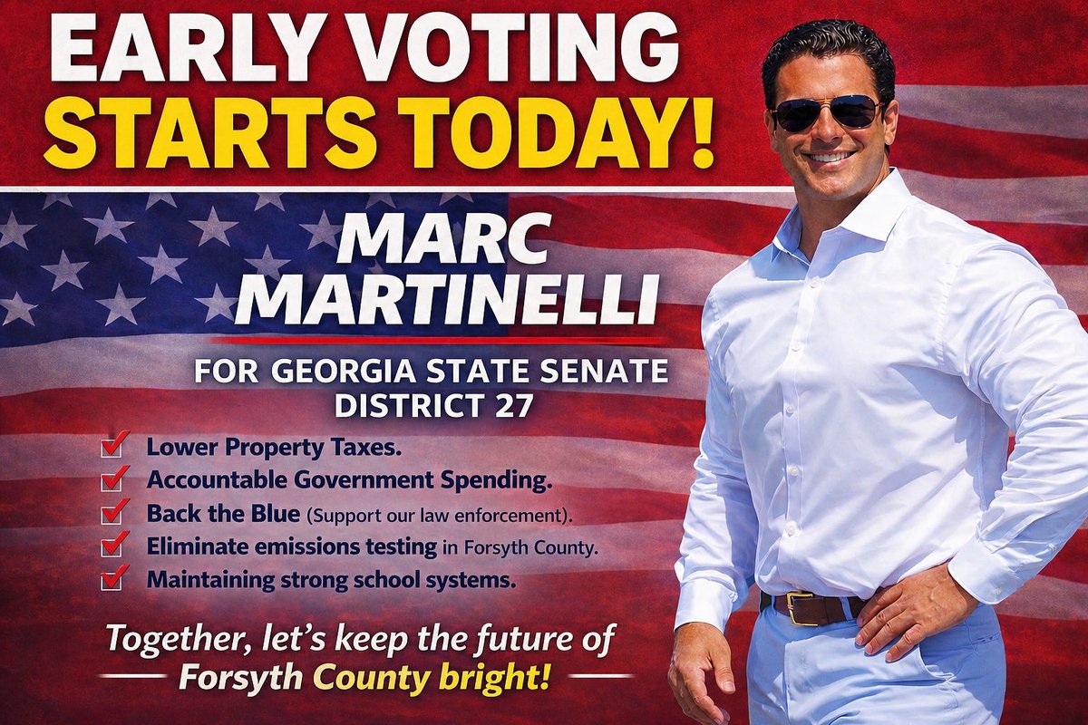 MartinelliMarc's tweet photo. Early voting started yesterday! Let’s win this election and keep Forsyth County’s future Bright! #marcmartinelliforsenate https://t.co/beIkkU5wg2