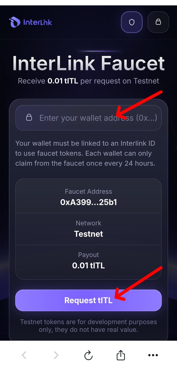 VyxCrypto629's tweet image. 🔥Instructions on how to get free tITL

- Step 1: Access the Dapps section at ITLX

- Step 2: Paste the following address and access:
faucet.dev-net.interlinklabs.org

- Step 3: Enter your ITLX wallet address

- Step 4: Submit your request.

We hope you receive tITL soon🤝

#Interlink
