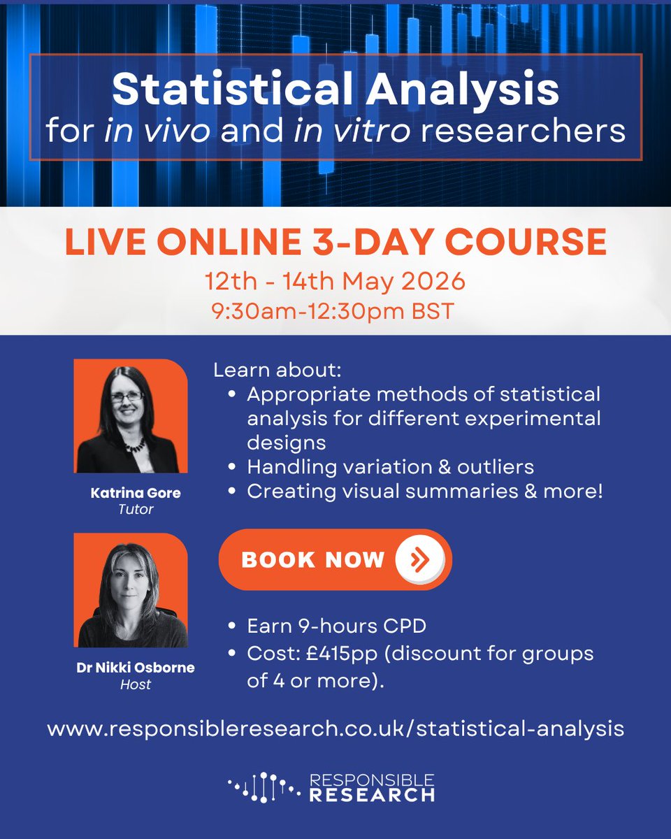 Training4RR's tweet photo. 📅 Upcoming @ Responsible Research

🧪 Improving the Reproducibility of Cell Line Research (FREE live online webinar): 20 May
📊 Statistical Analysis (Live Online 3-day Course): 12–14 May
🐟 Aquatic Animal Research (Live Online 4-day Course): 6–9 Oct

🔗 https://t.co/uoD2n1yAZq https://t.co/Xqt6Hc31IE