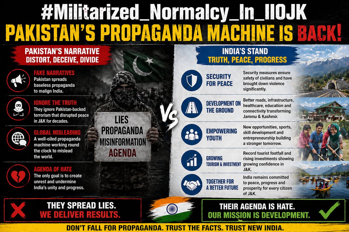 YunusKashmir's tweet image. #Militarized_Normalcy_In_IIOJK is yet another attempt by #Pakistan’s #propaganda machinery to push a false narrative and distort ground realities. @bdun53 @vipul2777 @RDXThinksThat @major_madhan