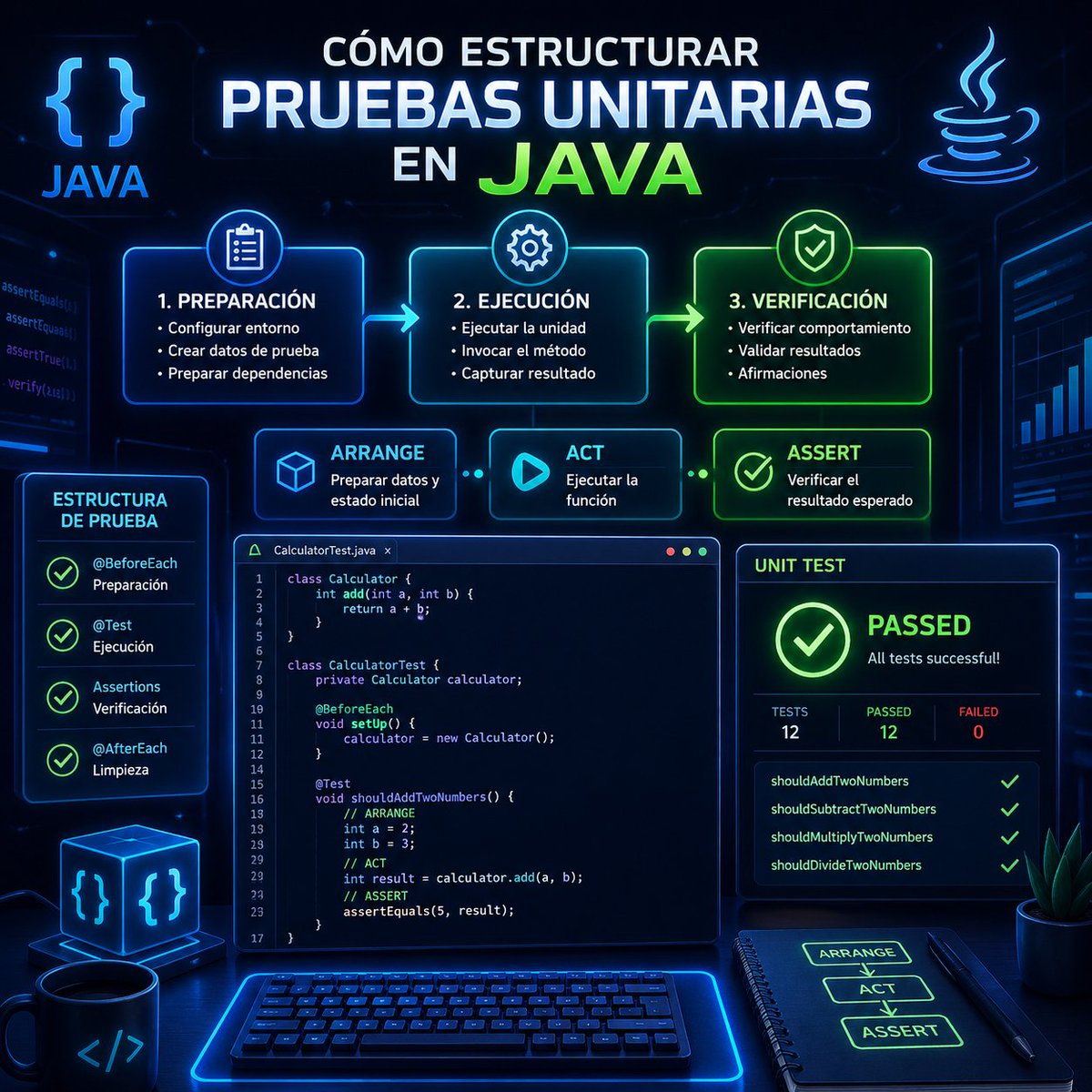 nattiadigital's tweet photo. Estructurar bien una prueba unitaria en #Java es conseguir que sea clara, aislada y útil cuando falla.

Más👇:
https://t.co/SInqGjwaab

#Testing #PruebasUnitarias #UnitTesting #ProgramacionJava #DesarrolloSoftware #Backend #CalidadDeSoftware #BuenasPracticas #Nattia https://t.co/jbbyskEn6x