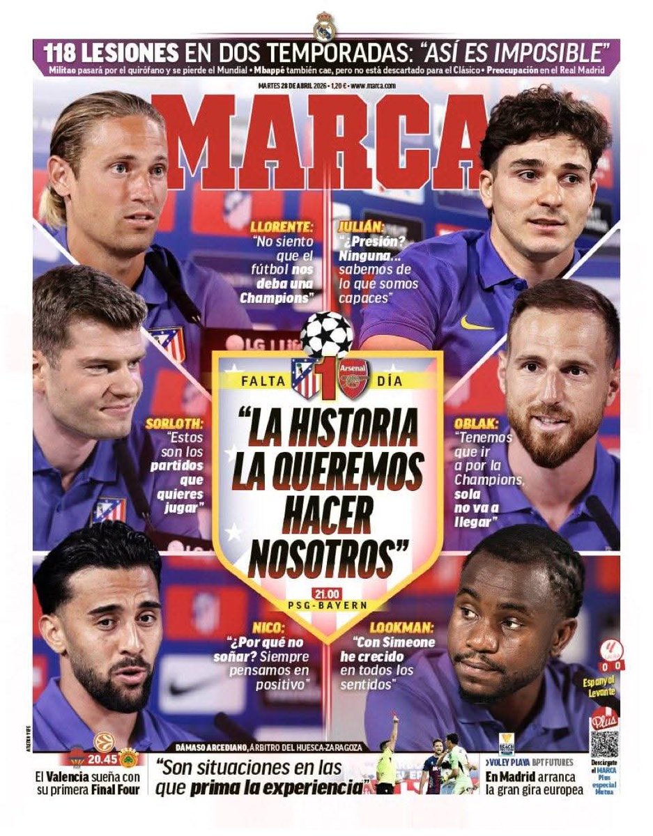 Are you seeing what am seeing ?

Lmaoooo I know you've spotted it perfectly and it's so glaring.

- Marca (Spanish): Headlines of how Atletico Madrid can make history tomorrow. 

- Mirror Sport (English): Arsenal go into a Champions League semi-final and the headline is…