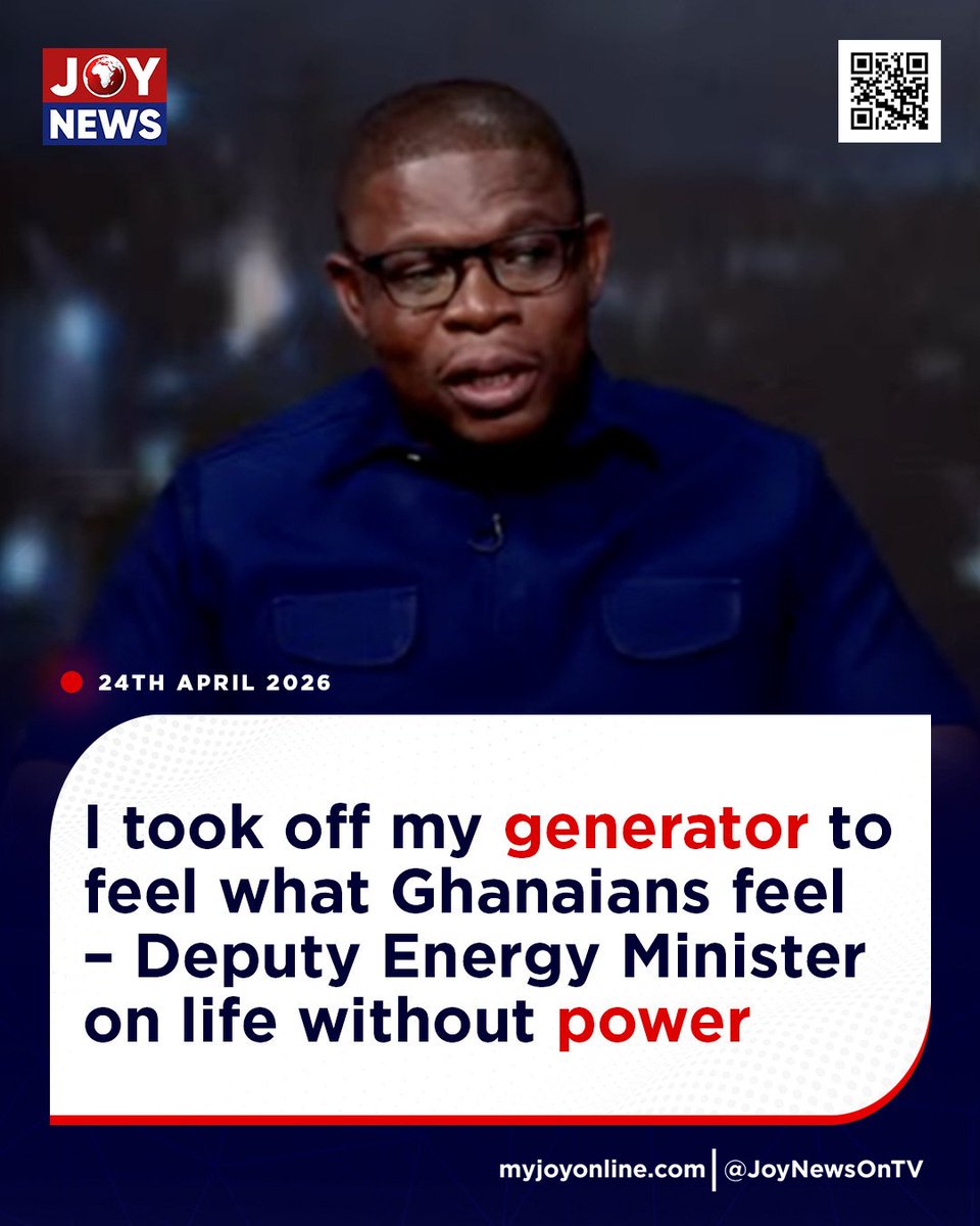 JoyNewsOnTV's tweet image. I took off my generator to feel what Ghanaians feel – Deputy Energy Minister on life without power

Follow our WhatsApp channel for all the breaking stories: tinyurl.com/JoyNews-WhatsA…

#JoyNews #Viral #Explorepage #Ghana #JoyFM #GhanaNews #Ghana #NewsUpdate #Africa #GhPolitics