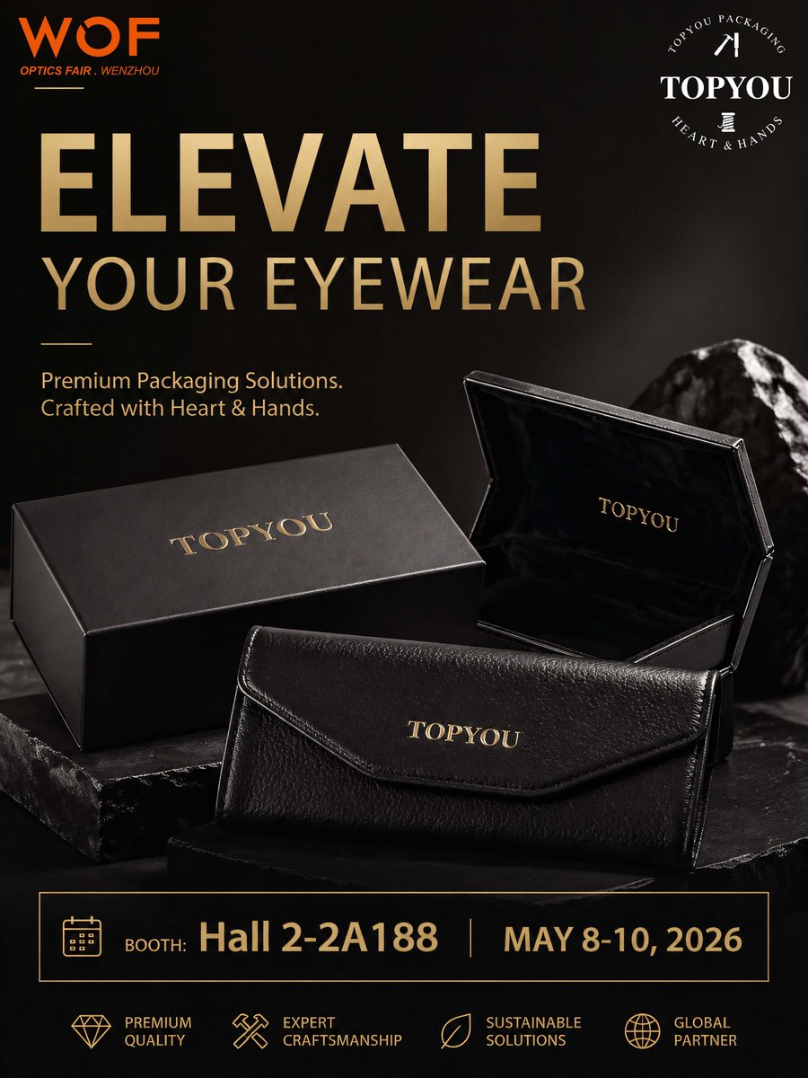 TopYouPackaging's tweet image. We're ready to showcase our premium packaging at the Wenzhou Optics Fair! Visit us at Hall 2-2A188 from May 8-10, 2026 to discover custom packaging designed to elevate your eyewear brand.
TOPYOU PACKAGING - Crafted with Heart &amp;amp; Hands.
#WOF2026 #EyewearPackaging #LuxuryPackaging