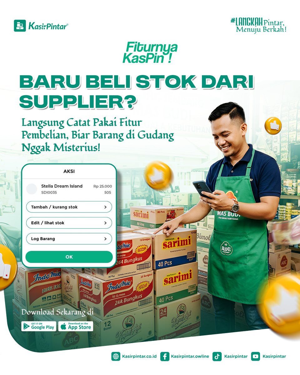 KasirPintar's tweet photo. Barang baru datang dari supplier, tapi bingung mau taruh mana atau lupa jumlahnya berapa? 📦🤔

Jangan sampai stok di gudang jadi misteri! Kalau cuma diingat-ingat atau dicatat di kertas, risikonya terselip atau salah hitung itu besar banget. https://t.co/wB0wP7TLKn