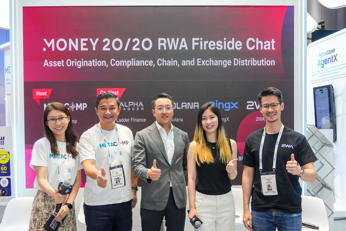 2WA_Official's tweet photo. 🚀Honored to co-host the RWA Fireside Chat with @MetaCompHQ @alphaladderfin @solana @BingXOfficial at @money2020 — right as 2WA launching $SPACEX token

🎤Incredible Speakers on Stage
Dr. Bo Bai — Chairman & Co-Founder, Alpha Ladder Finance
Tracy Xu - Head of RWA Ecosystem, MetaComp
Lu — Head of APAC, Solana
Yiko — Head of Asset Management, BingX
Kit — Co-Founder, 2WA

$SPACEX campaign is live. Stay close. 👀