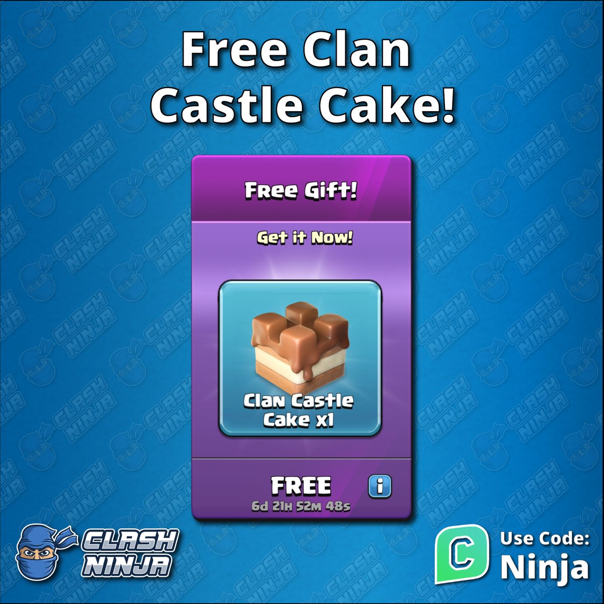 ClashDotNinja's tweet image. Free Clan Castle Cake!

This can be claimed from the in-game store or the Supercell Store over the next 7 days.

#ClashofClans