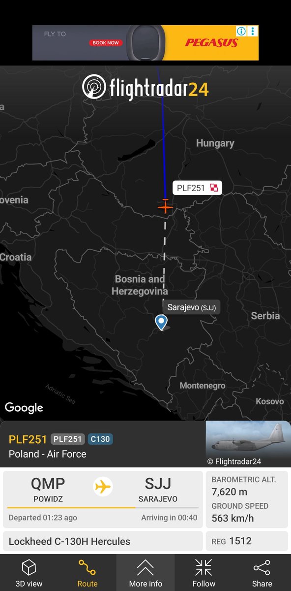 blackswanadria's tweet photo. Same pattern. #PLF251 Polish C-130 Hercules out of Powidz routing to Sarajevo before continuing to NAS Sigonella later today. https://t.co/gdF0GvJPPW