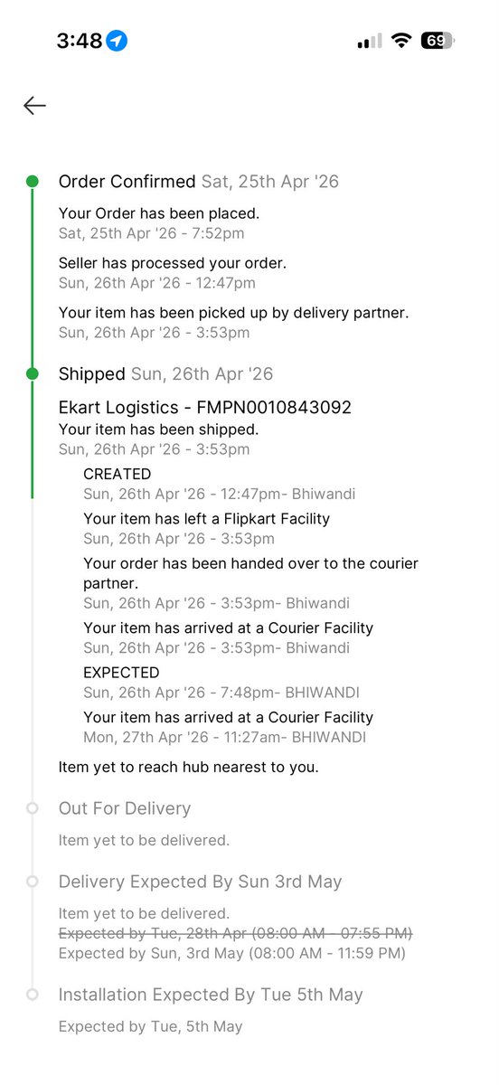Jerryosum's tweet image. @Flipkart @flipkartsupport 

Worst service! Ordered Voltas AC OD337398201946425100 for 28 Apr delivery. It’s at hub 23km away but you pushed to 3 May. New orders get 2 May? Baby at home in this heat. Resolve in 24hrs or see you in Consumer Court. #FlipkartFail as always!!!