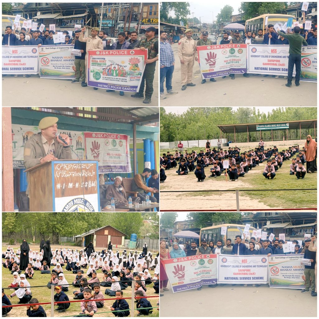 Gbl_Police's tweet image. Continuing its sustained efforts to combat the menace of drug abuse, #GanderbalPolice  conducted an #AntiDrug Awareness #Programme &amp;amp; #Rally under the “Nasha Mukt Jammu and Kashmir Abhiyan” in the jurisdiction of #PSSafapora and #PSKheerbawani.