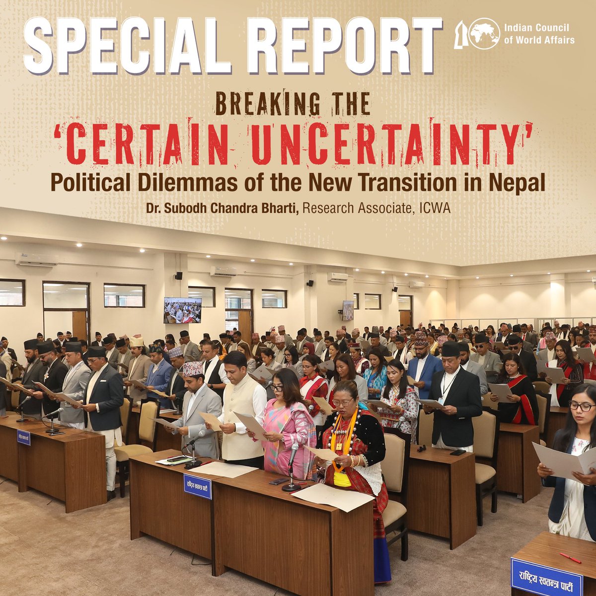 ICWA_NewDelhi's tweet image. Following the #Gen-Z movement, #Nepal has entered a significant phase of #transition characterised by numerous challenges, which test the resilience and ingenuity of its political parties, leadership, and citizenry. Post-March 2026 election scenario signals a departure from the