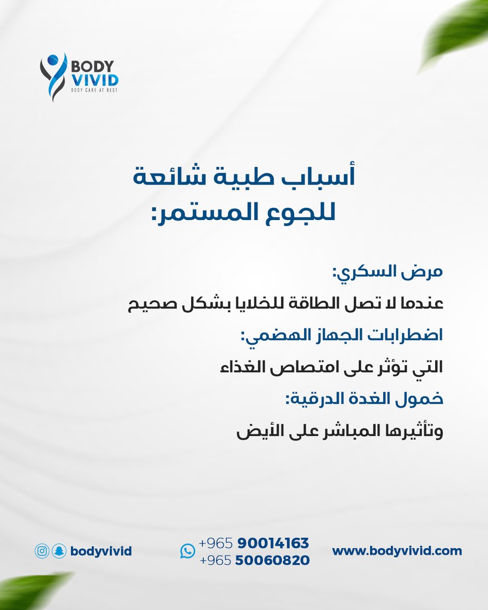 BodyVivid's tweet photo. ا هل تشعرين بالجوع طوال الوقت ولا يشبعكِ شيء؟
أحياناً، لا يكون الجوع مجرد "شهية مفتوحة"، بل هو رسالة من جسدكِ لوجود خلل ما!
ابدأي بفهم جسدكِ أولاً، وإذا كانت الشهية عائقاً أمام أهدافك
زوري متجرنا وتعرفي على الحلول المناسبة لكِ https://t.co/ZyZan3tuSq