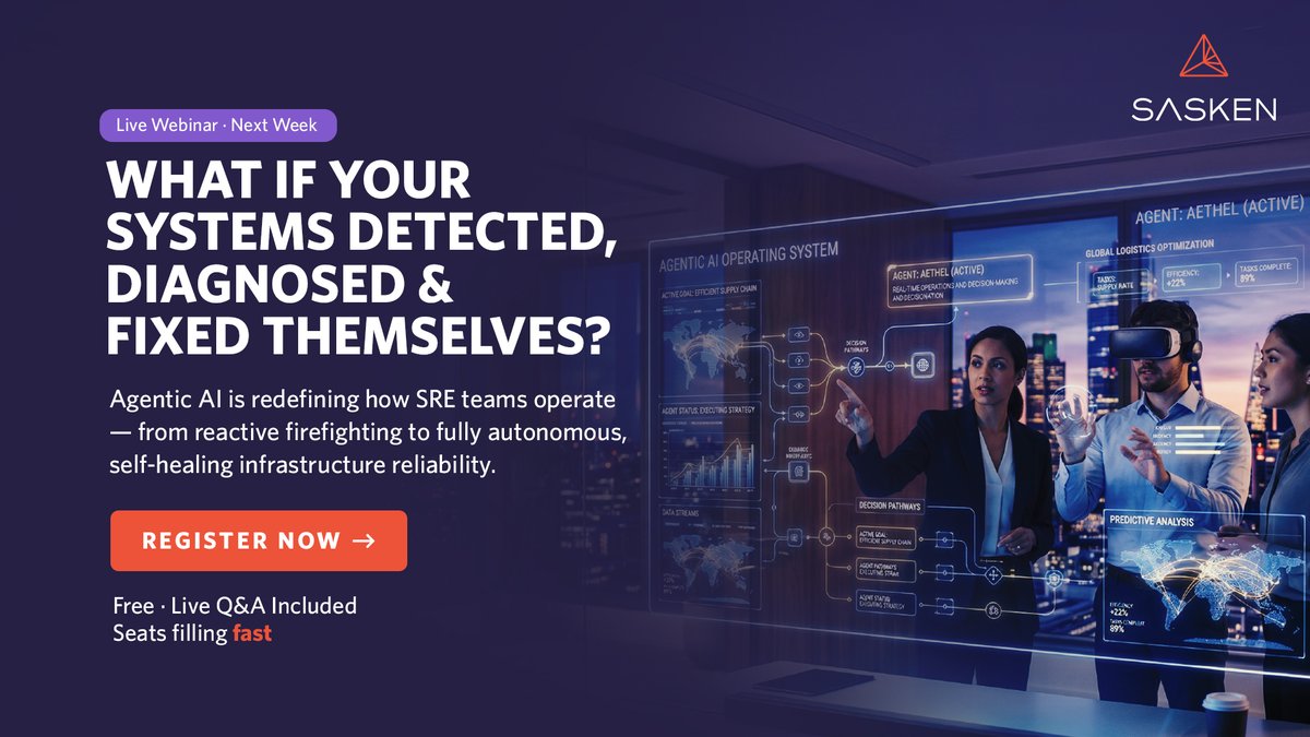 saskentweets's tweet image. Webinar: Agentic AI‑Powered Site Reliability Engineering (SRE)
 
Confused by system errors? Master your data sources. In this webinar, see how multi-agent SRE cuts MTTD/MTTR by up to 80%.
 
Register now: docs.google.com/forms/d/e/1FAI…

#Webinar #DataSource #SRE #MTTD #MTTR
