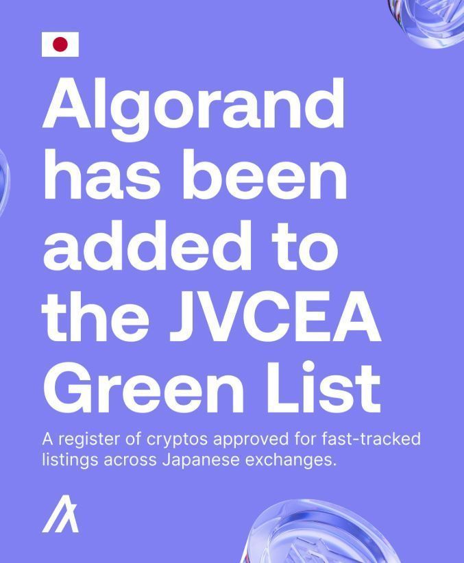 RealAllinCrypto's tweet photo. 🚨 JAPAN JUST GAVE $ALGO THE GREEN LIGHT🟩

@Algorand added to the JVCEA Green List! This means fast-tracked listings across Japanese exchanges approved under the same regulator as banks &amp; stock markets!

$ALGO is going global 🚀 https://t.co/9ZASsl4CfJ