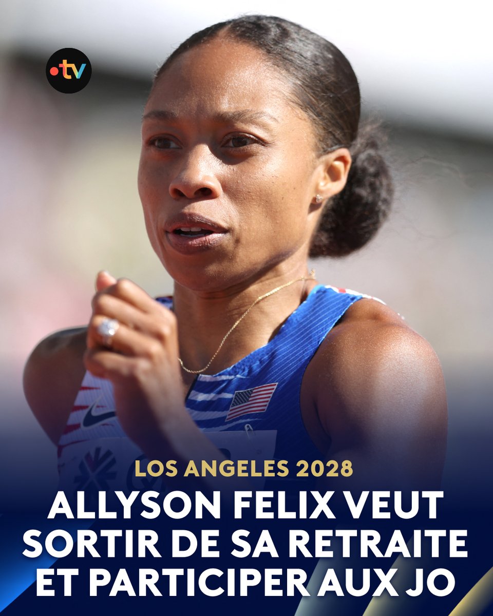 francetvsport's tweet image. #Olympics | ⚡️ Une 6e participation à des JO pour Allyson Felix ?

🇺🇸 L'athlète américaine la plus décorée de l'histoire olympique (11 médailles), va sortir de sa retraite pour tenter de se qualifier pour les JO de Los Angeles. La sprinteuse aura 42 ans à l'été 2028.