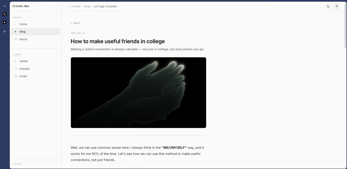 Riteshxdev's tweet image. Claude code is good and it gets the job done if prompted properly -&amp;gt;

anyway here's the personal site that i made in Next.js and tailwind css with@claudeai
 riteshwrites.vercel.app

#claudeai #coding #webdesign #vibecoding