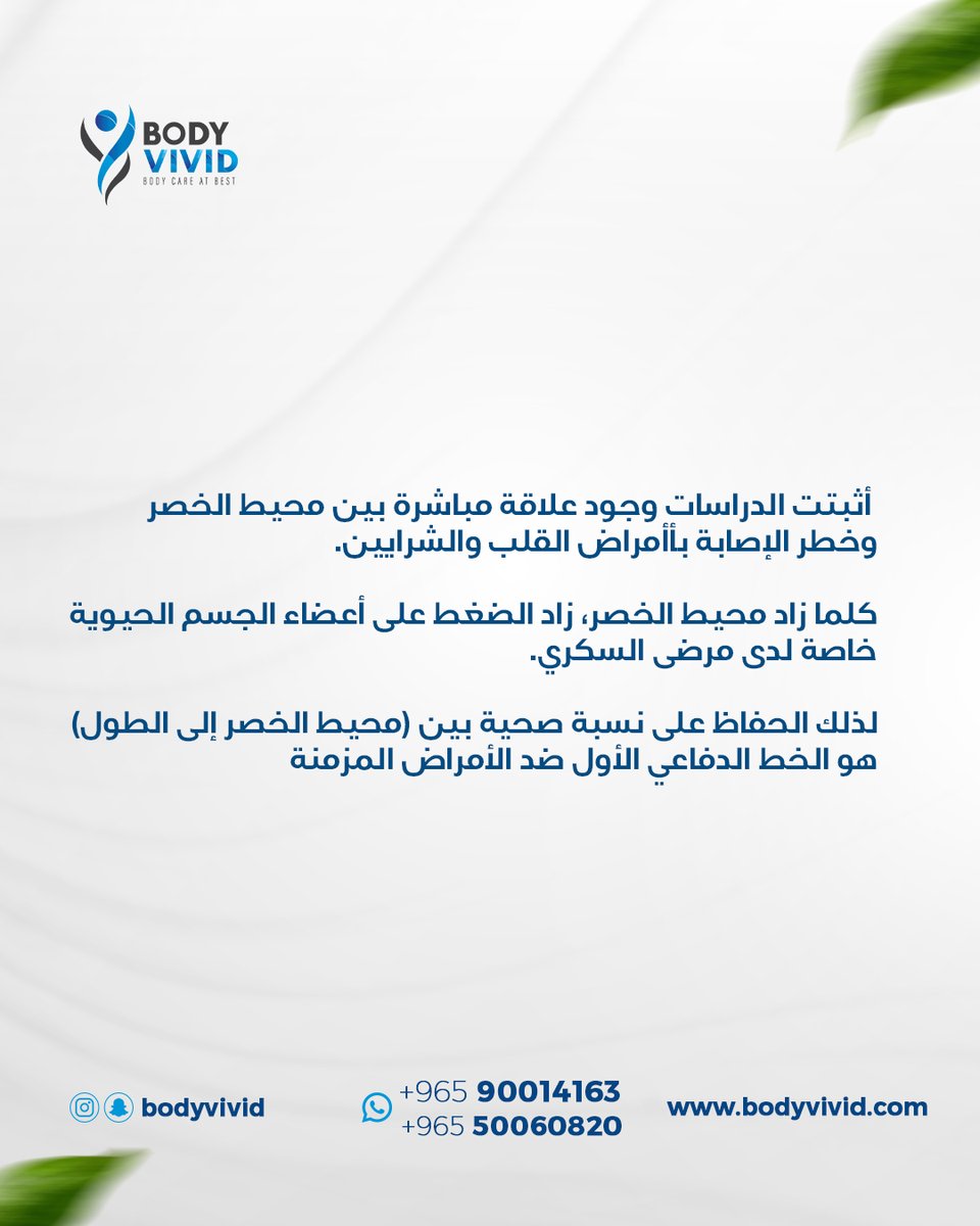 BodyVivid's tweet photo. تعرفي إن خصركِ مرآة لصحة قلبكِ؟! 
 أثبتت الدراسات وجود علاقة مباشرة بين محيط الخصر وخطر الإصابة بأأمراض القلب والشرايين.
في #بودي_فيفيد ندعمكِ للوصول لخصر منحوت وحياة صحية. تواصلي معنا الآن https://t.co/duBKk5JpX9
