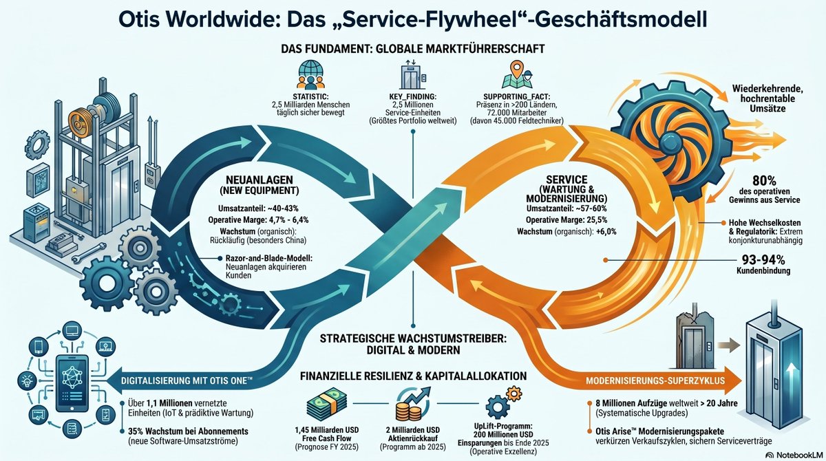 RL_Dividend's tweet photo. Otis ($OTIS) = perfektes Razor-and-Blade-Modell! 🛠️ Neuanlagen bringen Kunden (Marge ~6%), der Cashflow entsteht im Service (Marge 25,5%). 80% des Gewinns kommen aus wiederkehrenden Wartungsaufträgen bei 94% Kundenbindung. Ein extrem starker Burggraben!  #Aktien #Börse #Dividende https://t.co/Kd7ayCnjW8