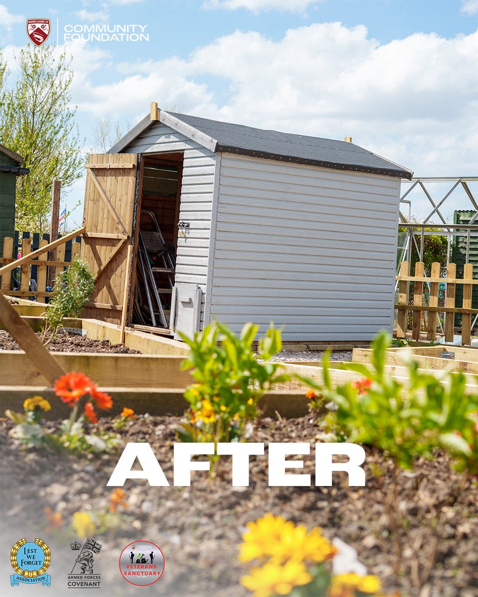 MorecambeFC's tweet image. Back in April, Storm Dave hit hard and destroyed the @morecambefccf veterans allotment.

But with a bit of TLC (and a lot of hard work), things are starting to grow again 🌱

A brilliant effort from everyone involved 👏

#UTS 🦐 | @VeteransFdn