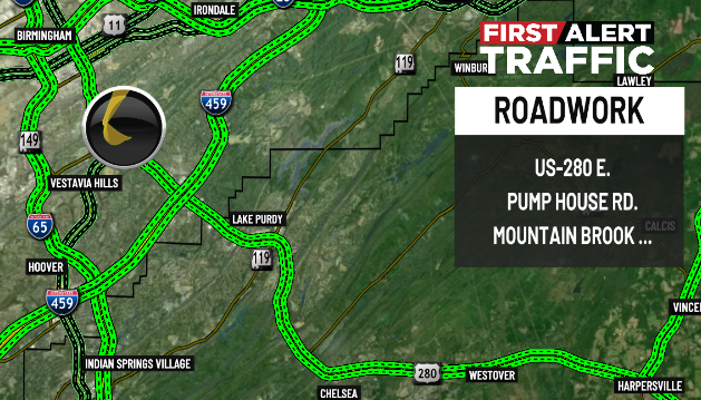 DestinyM_TV's tweet photo. First Alert:
There's a construction project on US-280 E. at Pump House Rd. #MountainBrook @WBRCnews @WBRCtraffic #wbrctraffic https://t.co/ENiw6XuQiG