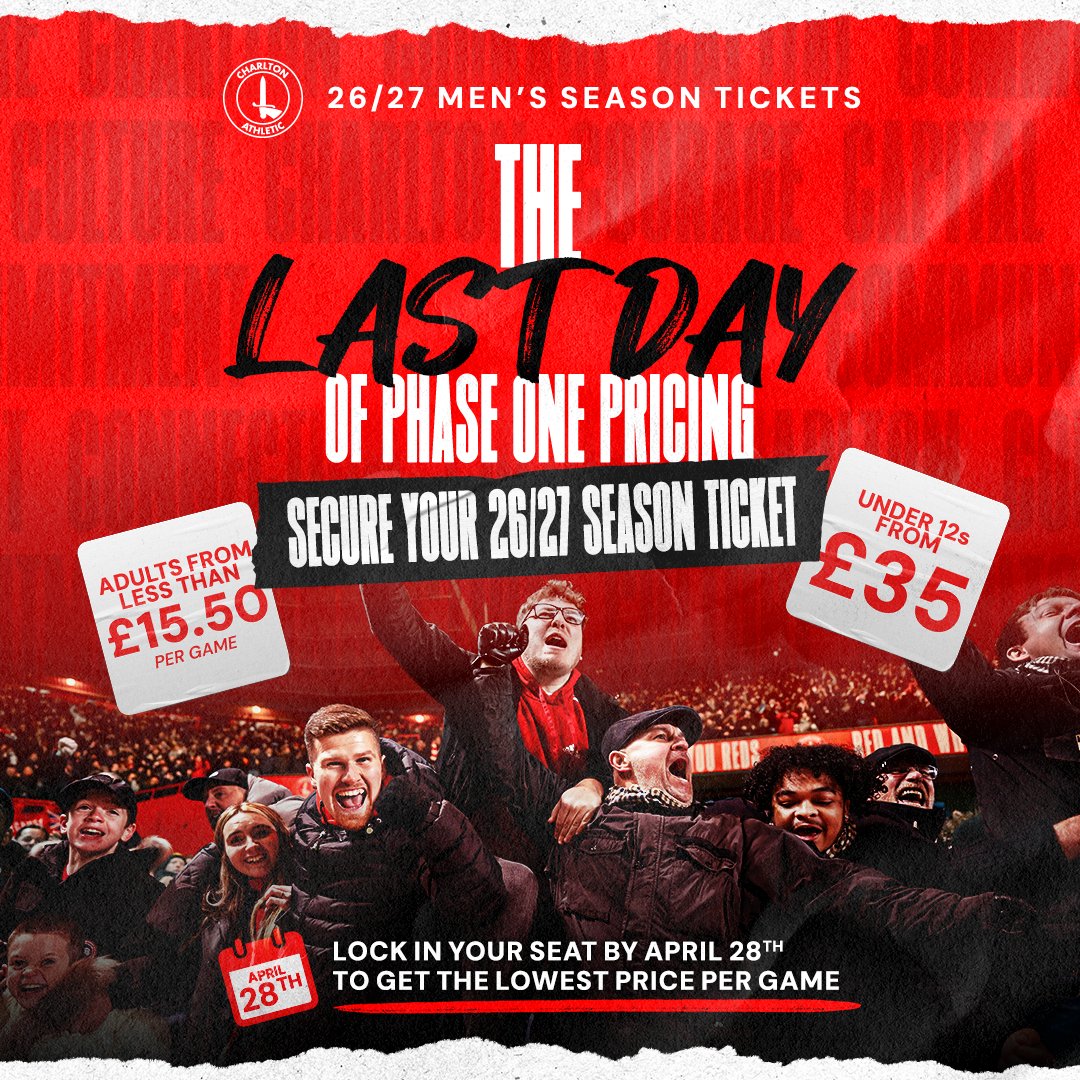 CAFCofficial's tweet photo. 1,203 season tickets were sold on Monday - the highest single-day total in more than a decade 🙌

Don't miss out! There are just 12 hours left to secure your place at The Valley in 2026/27 at Phase One pricing 🎟️

#cafc