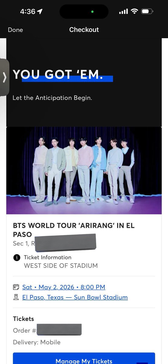 Luce601's tweet image. Hey guys! I selling seat tickets to the BTS El Paso show DM me if interested!!💕 #BTS_ARİRANG #bts #tickets #resale #BTSRESALE #BTSCONCERT #arirangtour #btstour