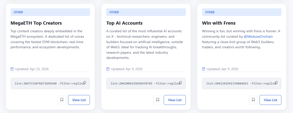 Web3Lists_'s tweet photo. 3 new lists on the website! https://t.co/znhuwQiFKP
