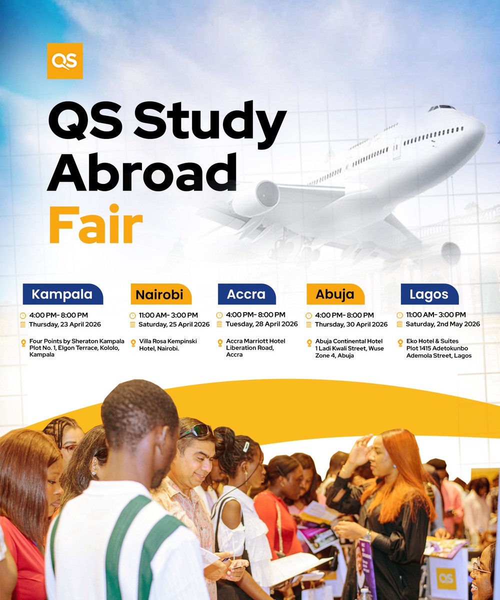 qs_africa's tweet image. Catchup with the QS Tour in your city! 

Save the date and time!

Registration link in bio!

See you there! 

#QSApply #QSAfrica #StudyAbroad