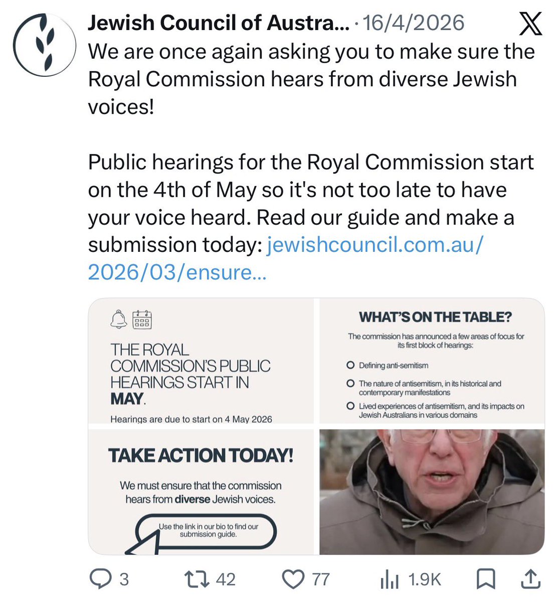 The Emesdik Jewish Council of Australia tweet media