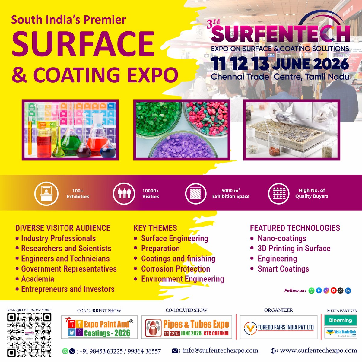 surfentechexpo's tweet photo. โจExplore the Future of Surface Engineering & Technologyโจ
Weโre excited to invite you to the 3rd Surfentech Expo 2026.
๐Chennai Trade Centre, 11โ13 June 2026
#surfentechexpo2026 #expopaintandcoatings2026 #epc2026 #toredofairs #surfaceengineering #coatingexpo #smartmanufacturing https://t.co/FfUb4cI3YC