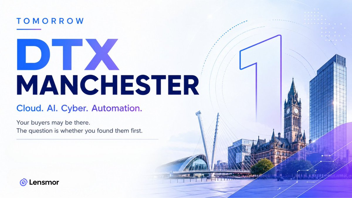 Lensmor_ai's tweet image. Tomorrow, the North's biggest tech event lands in Manchester. #DTXManchester
Cloud. AI. Cyber. Automation.
72 exhibitors. Hundreds of digital leaders under one roof.
Your buyers are there.
The question is whether you found them first.
#B2BSales #EventMarketing