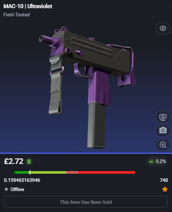adsyyycs2's tweet image. 🚨INSANE FLIP IN JUST 2 WEEKS!🚨

0.15 MAC-10 | Ultraviolet

✅FLIPPED✅

➡️Bought for: £2.71
➡️Sold for: £5.71

After fees, that's a total profit of £2.89 (106.49%)🤑💵

#csfloat #cs2 #csgo #counterstrike #skins #trading #flipped #profit #roadto5k
pls&amp;lt;3
